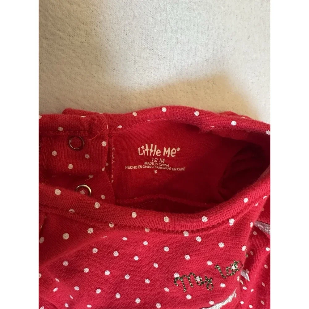 Little Me Baby Girl 12M My‎ First Christmas Outfit Polka Dot Top & Stripe Pants